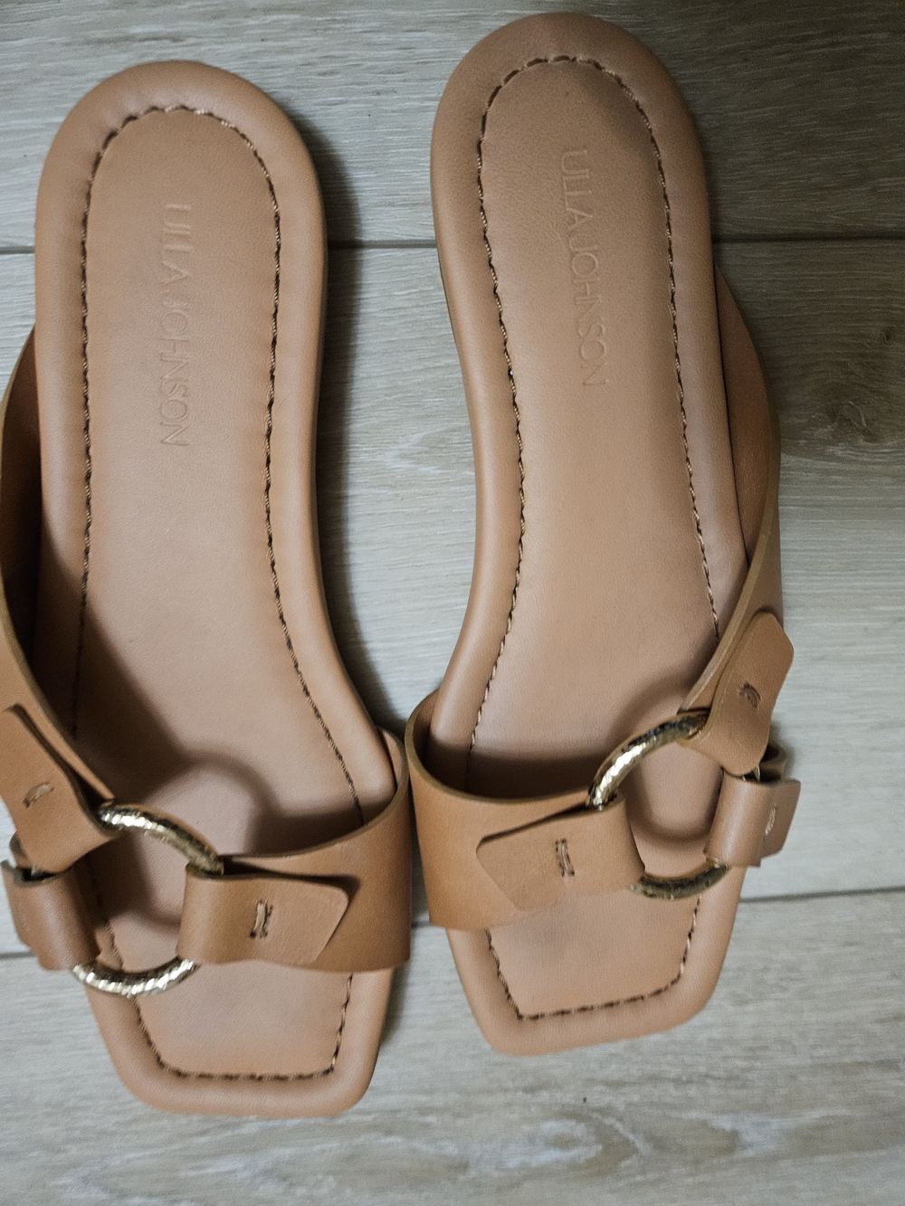 Ulla Johnson Tan Slide Sandals with Gold Ring - Picture 3 of 3